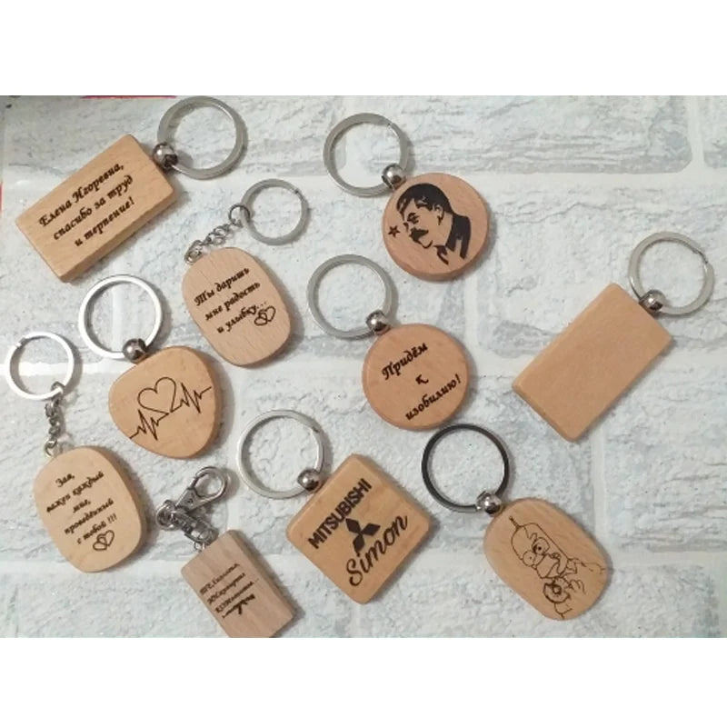 zhenjiliu 100 Blank Wooden Wooden Keychain - DIY Custom Key Chains with Anti-lost Tags - Mixed Design - Perfect Gift